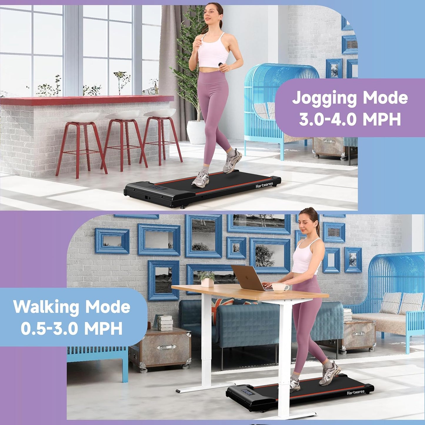 Walking Pad Treadmill Under Desk Home Portable Treadmill with Remote Control2.5HP Brushless Motorized Walking Treadmill 2 in 1 Treadmill for Home Office